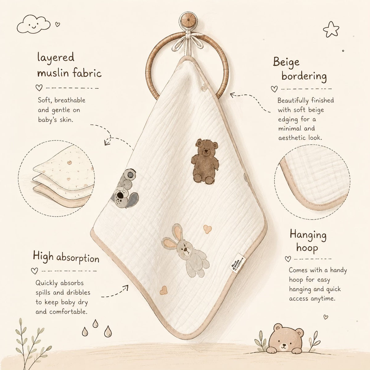 Muslin burp cloth (1 Pc)