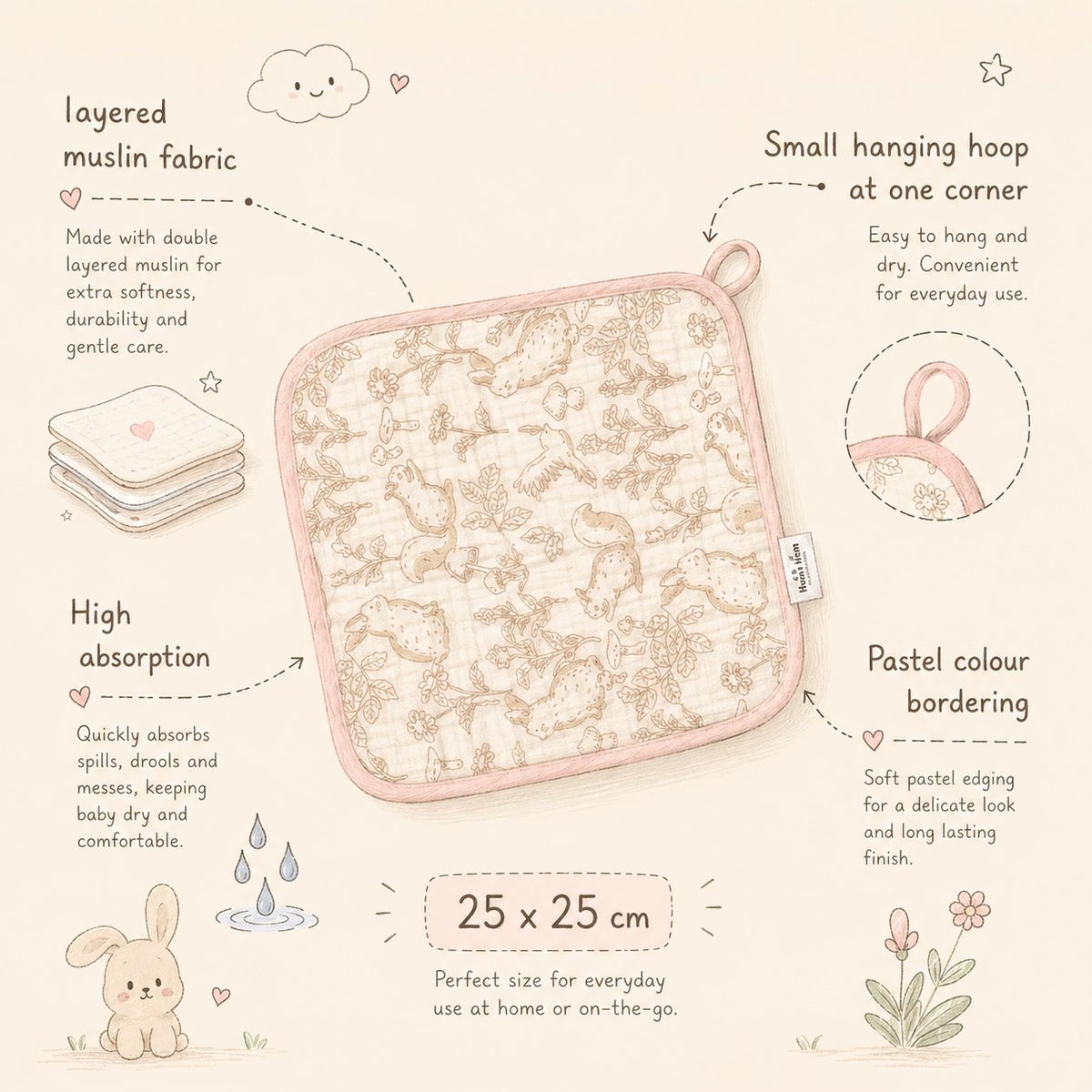 Muslin wash cloth (1 Pc)