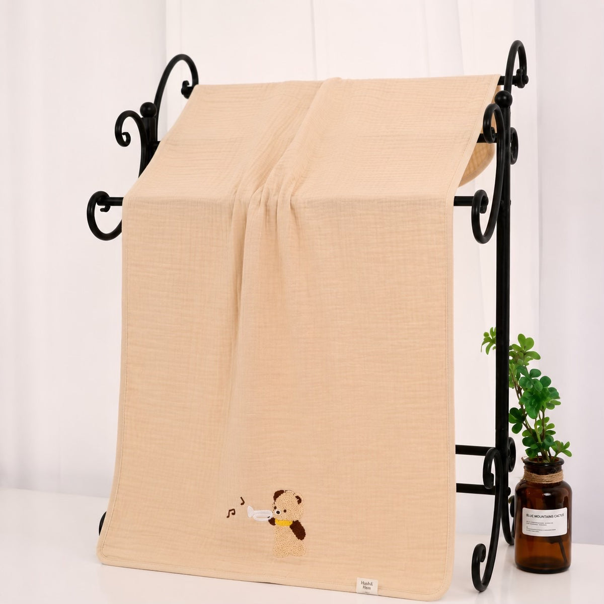Whimsy Embroidered muslin bath towel