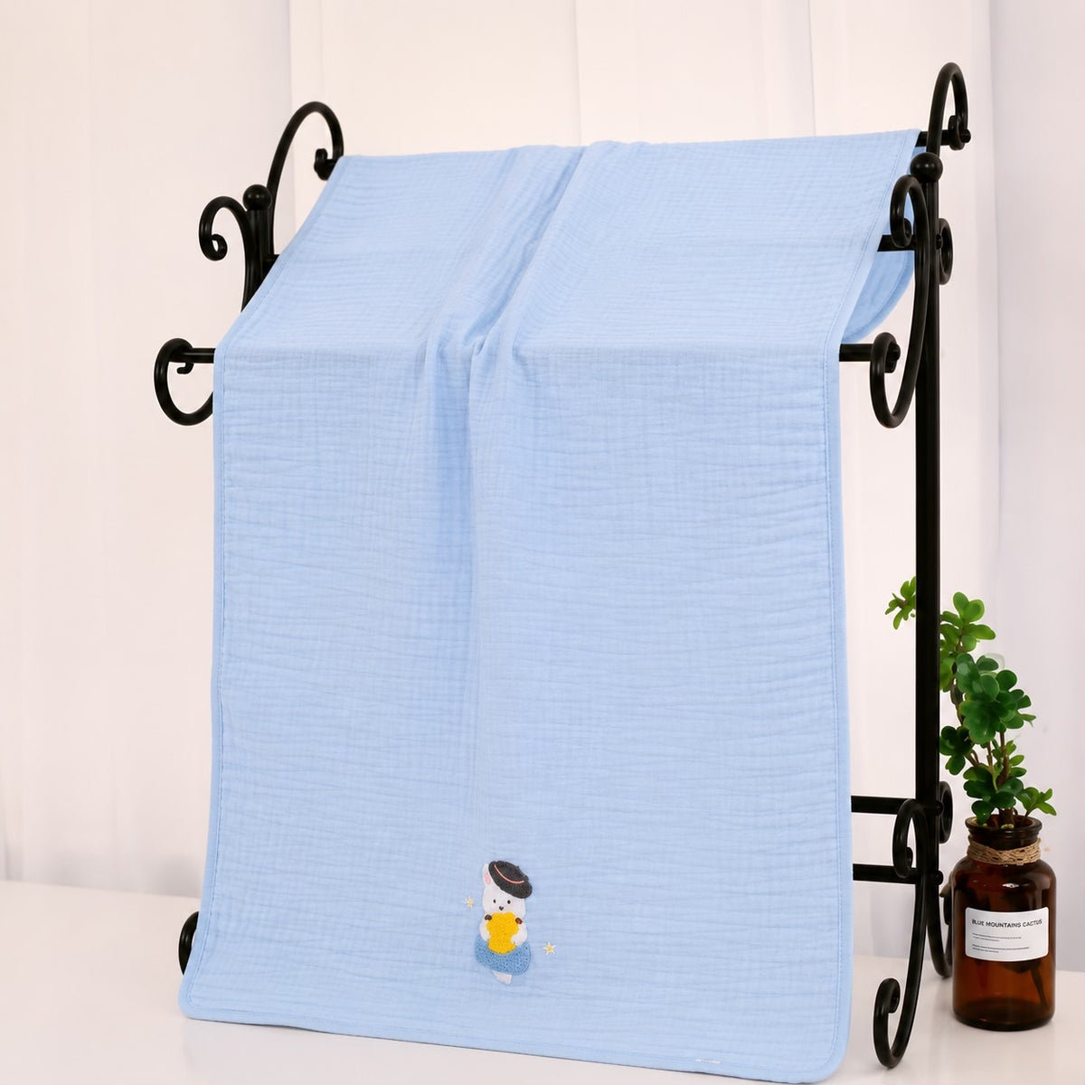 Whimsy Embroidered muslin bath towel
