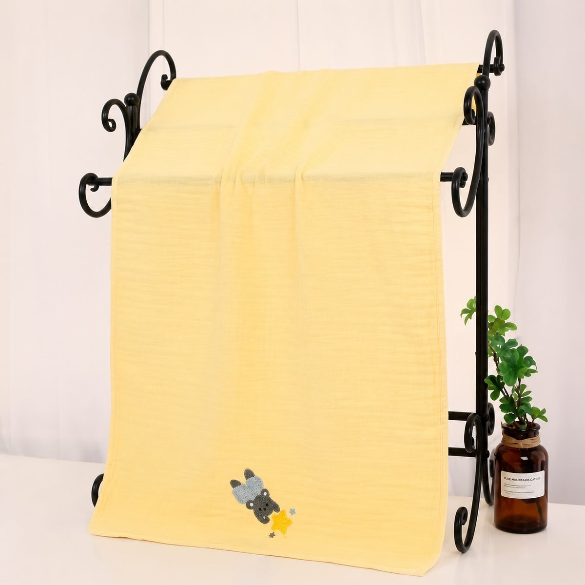 Whimsy Embroidered muslin bath towel