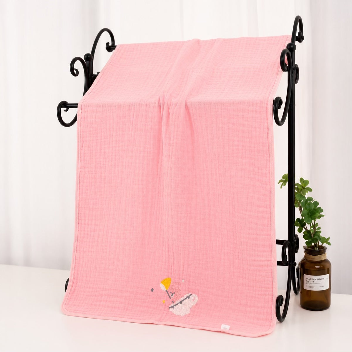 Whimsy Embroidered muslin bath towel